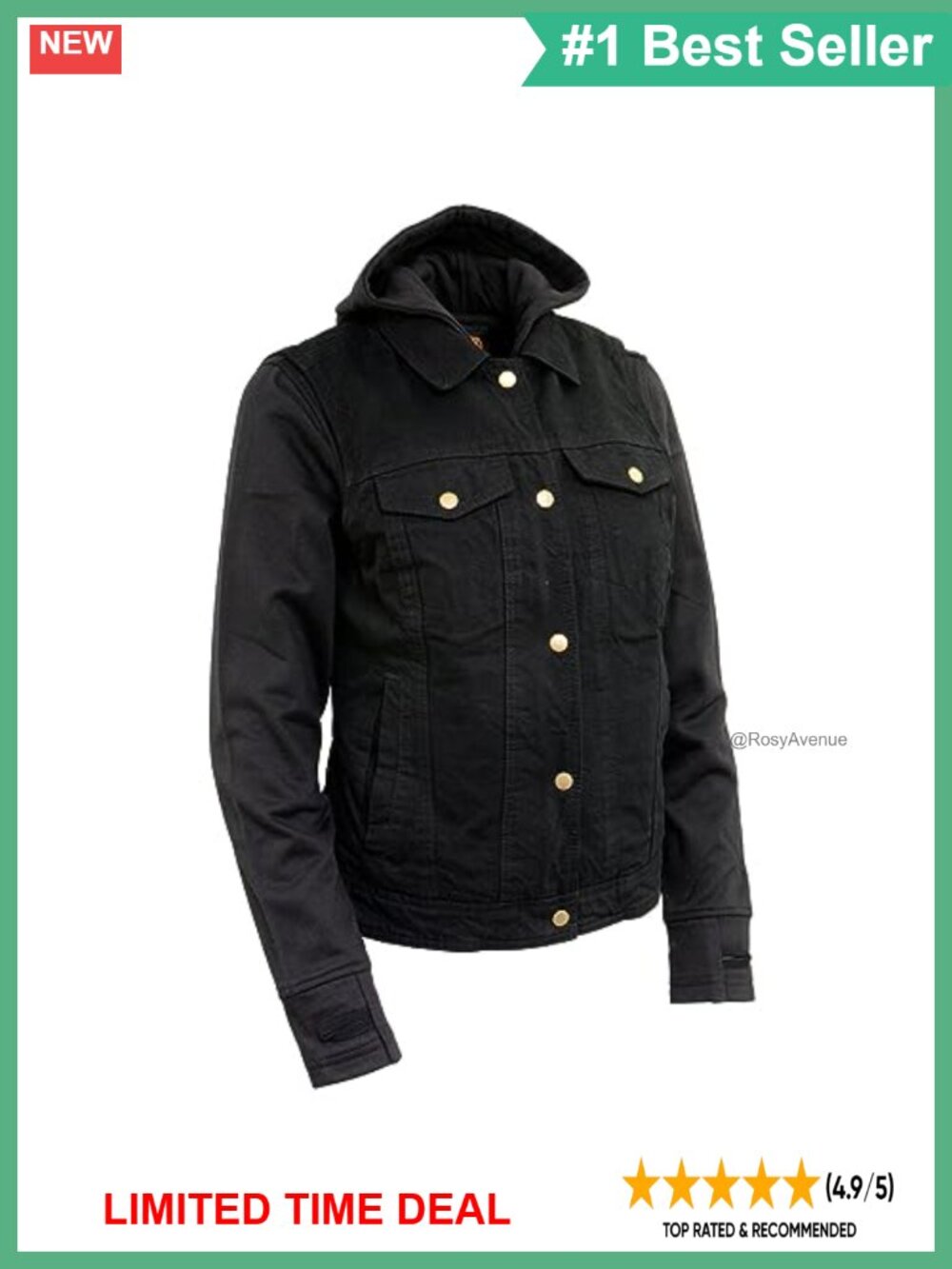 Denim Motorcycle Vest with Removable Hoodie Concealed Carry Snap Buckle